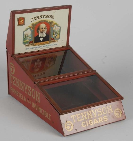 TIN & GLASS LORD TENNYSON CIGAR DISPLAY CASE.     