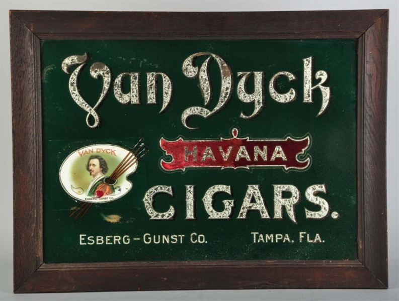 REVERSE ON GLASS VAN DYCK TOBACCO SIGN.           