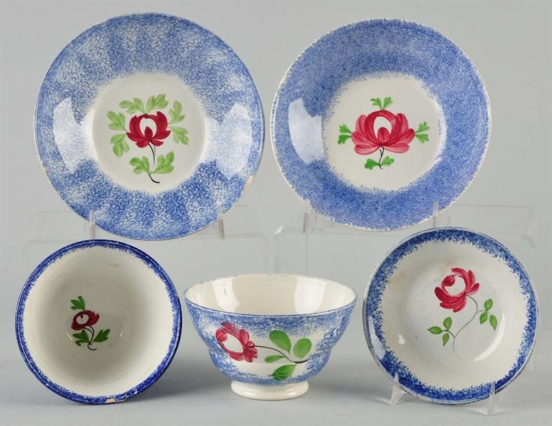 LOT OF 5: PERIOD SPATTERWARE PIECES.              
