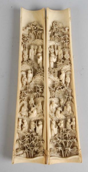 LOT OF 2: MAGNIFICENT CARVED IVORY TUSKS.         