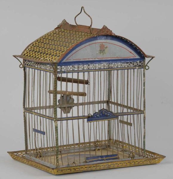 VICTORIAN METAL HAND-PAINTED BIRD CAGE.           