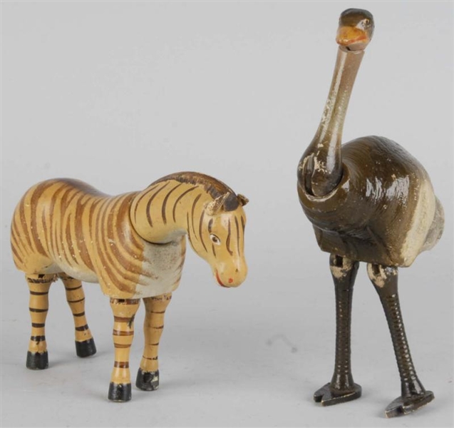 SCHOENHUT PAINTED EYE ZEBRA & OSTRICH.            