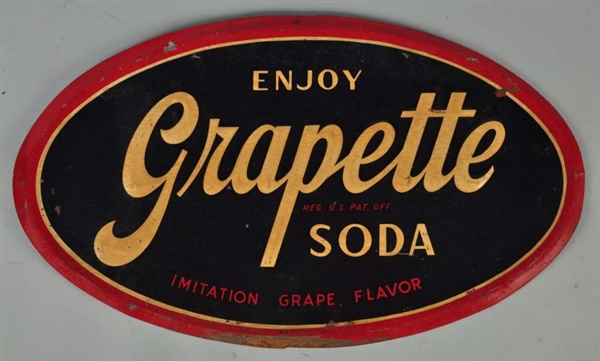 EMBOSSED TIN 1950S GRAPETTE SODA SIGN.            