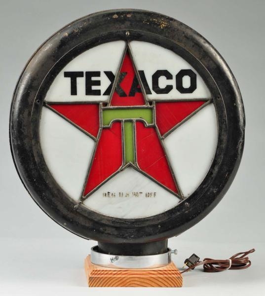 STAINED GLASS-STYLE TEXACO LIGHT UP GLOBE.        