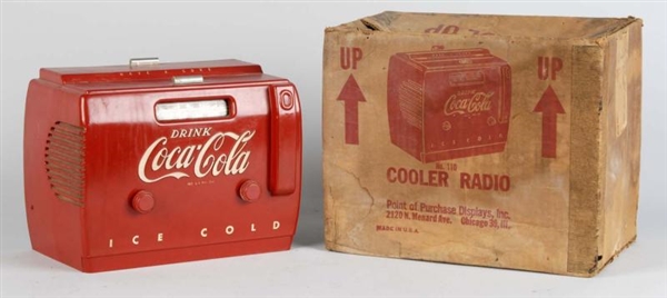 1950S COCA-COLA COOLER RADIO WITH BOX.            