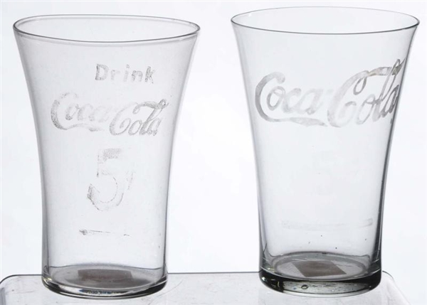 LOT OF 2: COCA-COLA 5-CENT SODA GLASSES.          