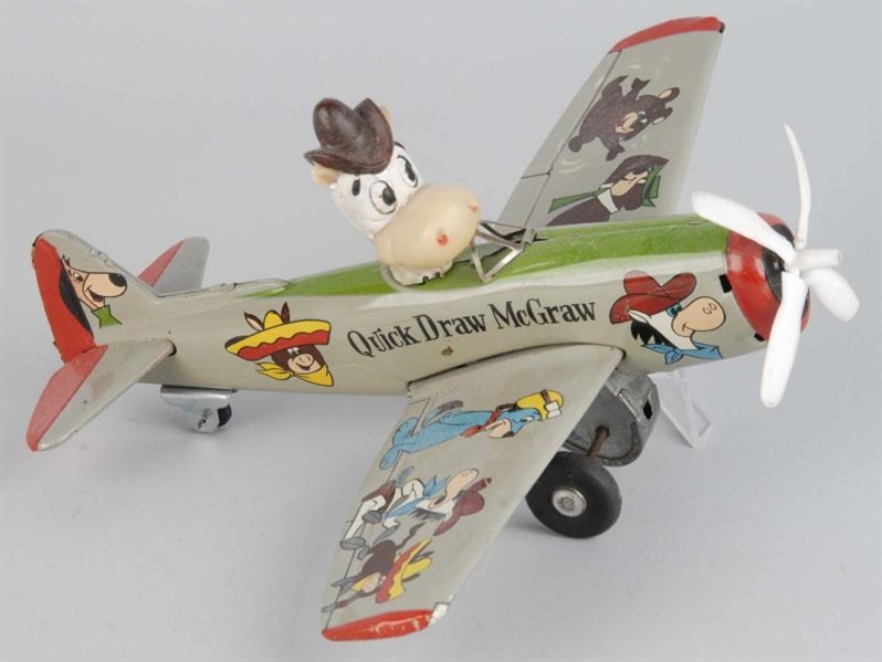 TIN LITHO LINEMAR QUICK DRAW MCGRAW AIRPLANE TOY. 