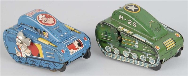 LOT OF 2: TIN LINEMAR CHARACTER TANK WIND-UP TOYS 