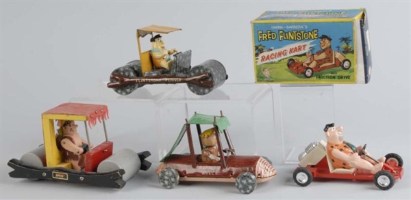 LOT OF 4: FLINTSTONE VEHICLE TOYS.                