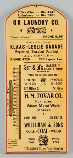 WOODEN ADVERTISING THERMOMETER.                   