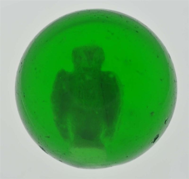 GREEN GLASS OWL SULPHIDE MARBLE.                  