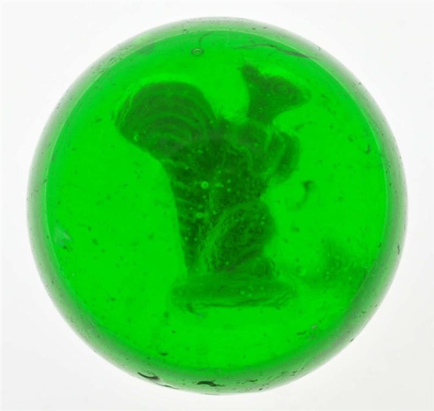 GREEN GLASS SQUIRREL SULPHIDE MARBLE.             