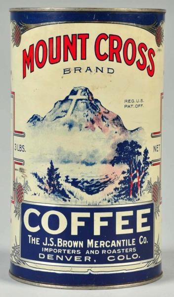 MOUNT CROSS 3-POUND COFFEE TIN.                   