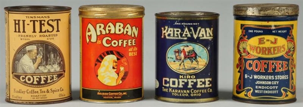 LOT OF 4: ADVERTISING COFFEE TINS.                