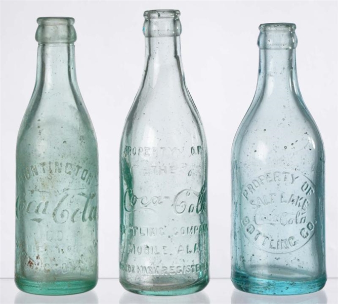 LOT OF 3: COCA-COLA STRAIGHT SIDED BOTTLES.       