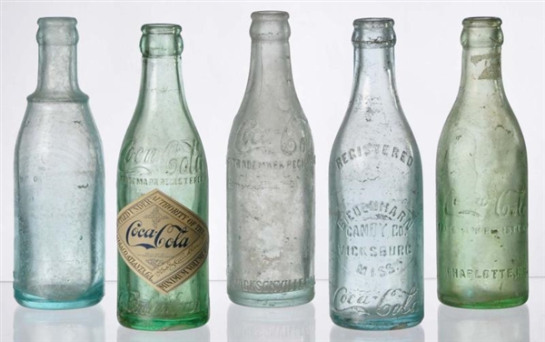 LOT OF 5: COCA-COLA STRAIGHT SIDED BOTTLES.       
