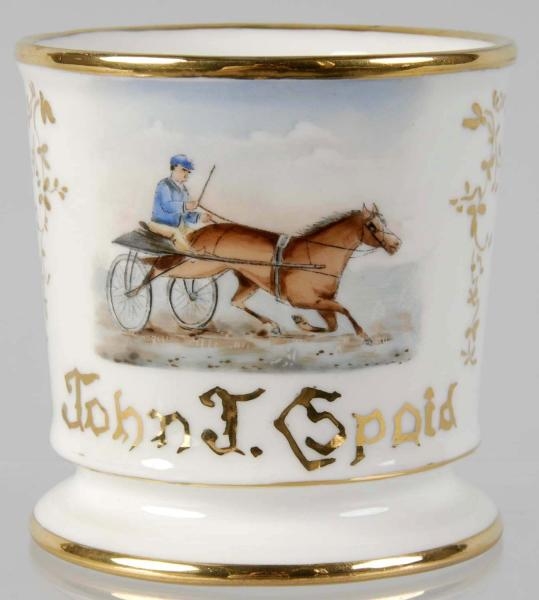 HORSE-DRAWN SULKY WITH DRIVER SHAVING MUG.        
