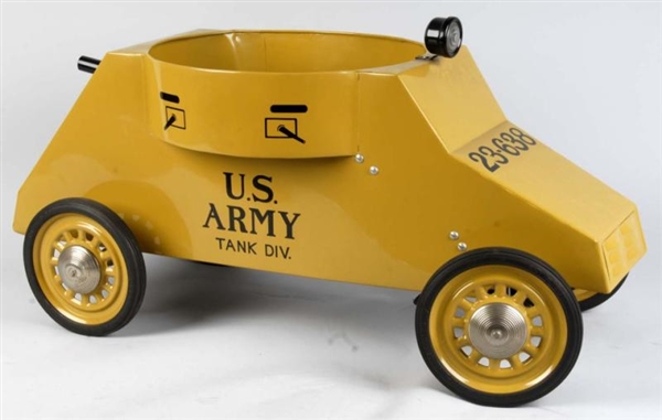 PRESSED STEEL US ARMY TANK PEDAL CAR TOY.         