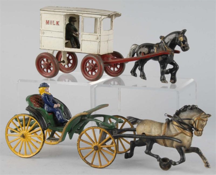 LOT OF 2: CAST IRON HORSE-DRAWN TOYS.             