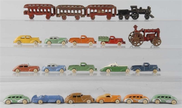 LOT OF CAST IRON & SLUSH MOLD VEHICLE TOYS.       