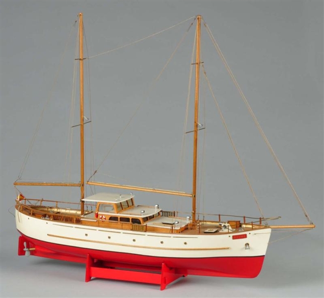 CONTEMPORARY PLASTIC SAILBOAT MODEL WITH STAND.   