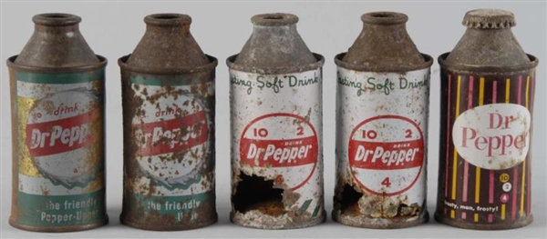 LOT OF 5: ASSORTED 6OZ. DR. PEPPER CONE TOP CANS. 