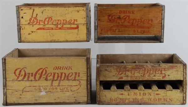 LOT OF 4: WOODEN DR. PEPPER CRATES.               