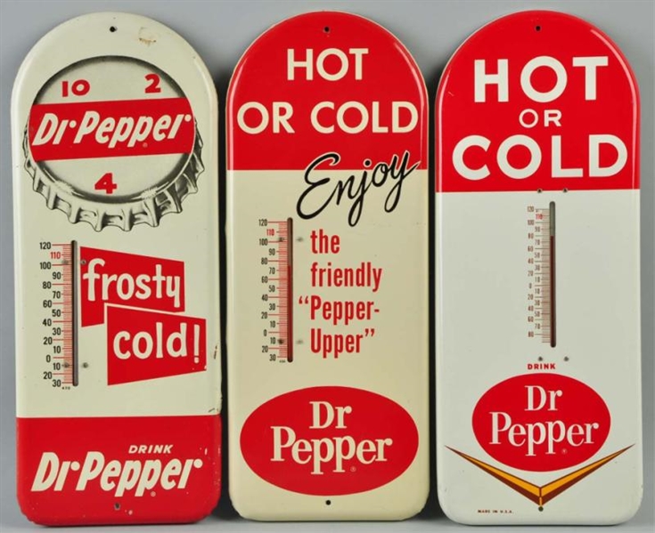 LOT OF 3: TIN DR. PEPPER THERMOMETERS.            
