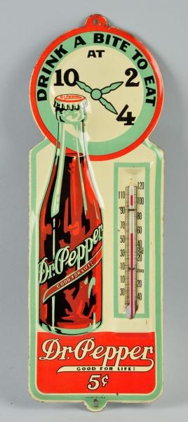 EMBOSSED TIN DR. PEPPER THERMOMETER.              