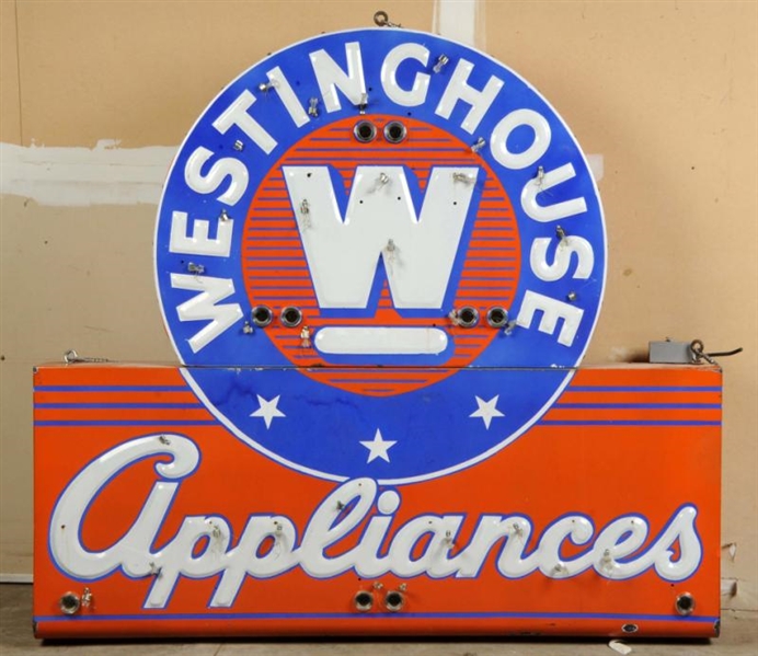 PORCELAIN NEON WESTINGHOUSE 2-SIDED SIGN.         
