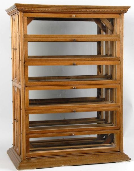 OAK COUNTRY STORE RIBBON DISPLAY CABINET.         