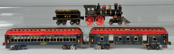 CAST IRON WILKINS PASSENGER TRAIN CAR SET.        