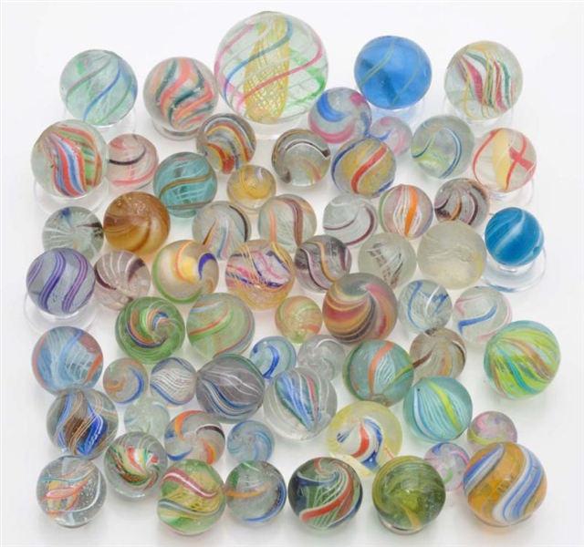 LOT OF 62: ASSORTED SWIRL MARBLES.                