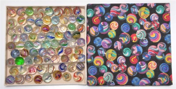 BOX OF 76 ASSORTED SWIRL MARBLES.                 