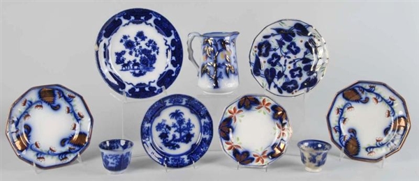 LOT OF 9: FLOW BLUE CHINA.                        