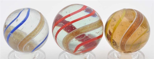 LOT OF 3: BANDED TRANSPARENT LUTZ MARBLES.        