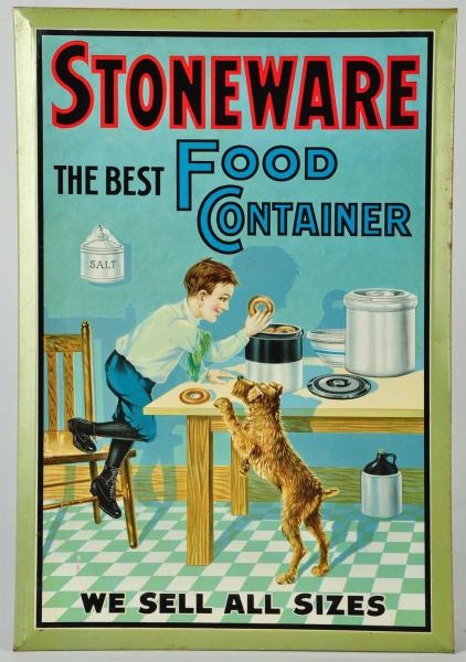 STONEWARE FOOD CONTAINER ADVERTISING SIGN.        