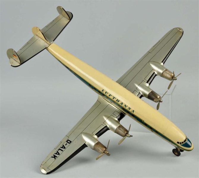 TIN LITHO ARNOLD LUFTHANSA AIRPLANE FRICTION TOY. 