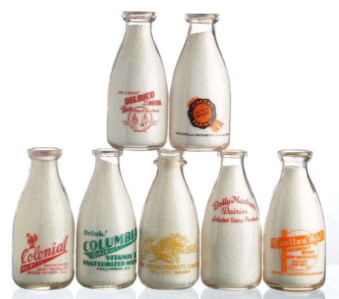 LOT OF 7: MILK BOTTLES FROM VARIOUS LOCATIONS.    