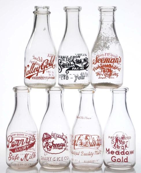 LOT OF 7: MILK BOTTLES FROM VARIOUS LOCATIONS.    