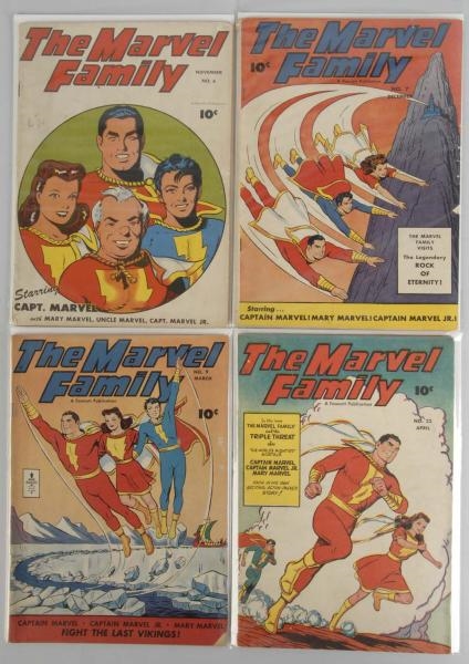 LOT OF 4: 1940S THE MARVEL FAMILY COMICS.         