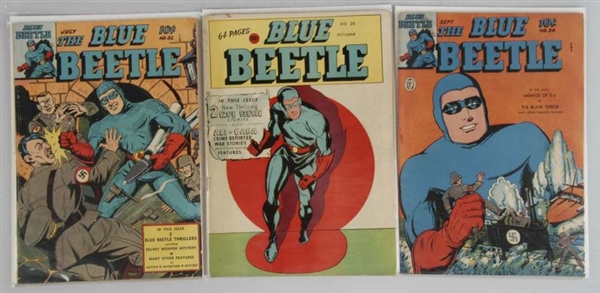 LOT OF 3: 1940S THE BLUE BEETLE COMICS.           