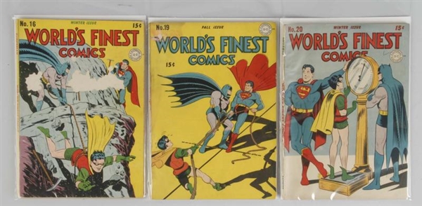 LOT OF 3: 1940S WORLDS FINEST COMICS.            