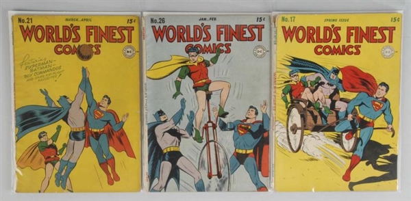 LOT OF 3: 1940S WORLDS FINEST COMICS.            