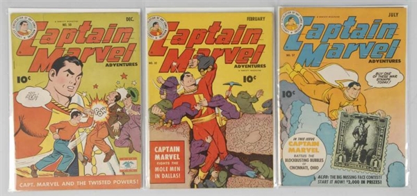 LOT OF 3: 1940S CAPTAIN MARVEL COMICS.            