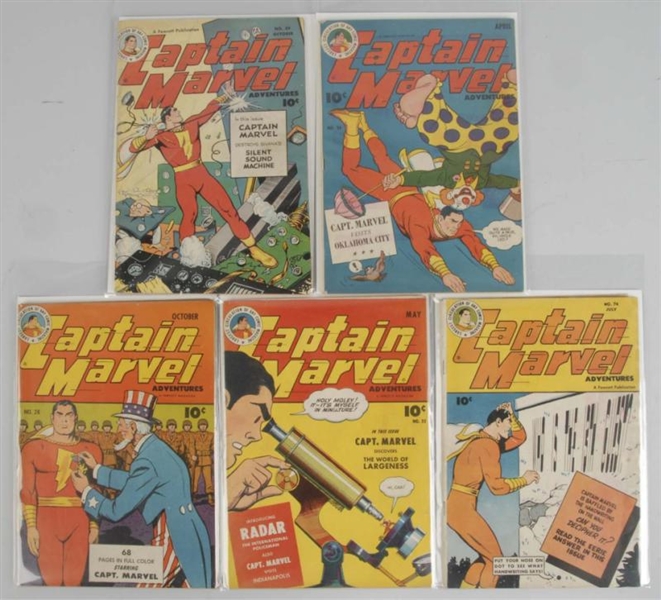 LOT OF 5: 1940S CAPTAIN MARVEL COMICS.            