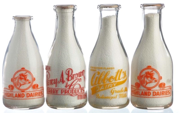 LOT OF 4: MILK BOTTLES FROM VARIOUS LOCATIONS.    