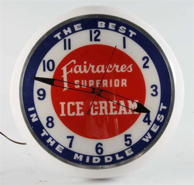 FAIRACRES SUPERIOR ICE CREAM ADVERTISING CLOCK.   