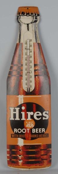 TIN HIRES ROOT BEER DIE-CUT BOTTLE THERMOMETER.   