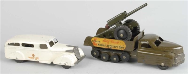 LOT OF 2: PRESSED STEEL VEHICLE TOYS.             